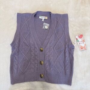 Hazel Moon Purple Cable Knit Cardigan Vest Medium / M  RN#159567 NWT